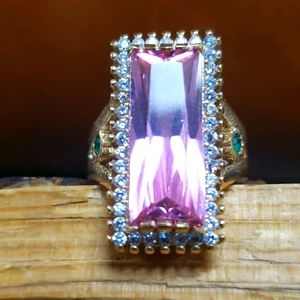 Pink Topaz Gold and Sterling Silver Ring Sz 8.25
